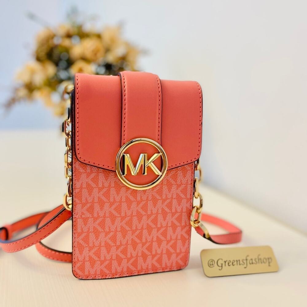 Michael Kors Purse Carmen Phone Crossbody Bag  Grapefruit